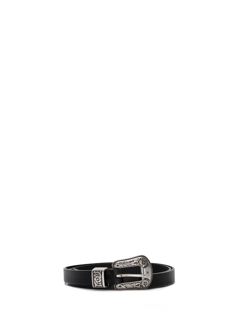 Golden Goose Deluxe Brand Black Vintage Effect Washed Leather Belt In Black
