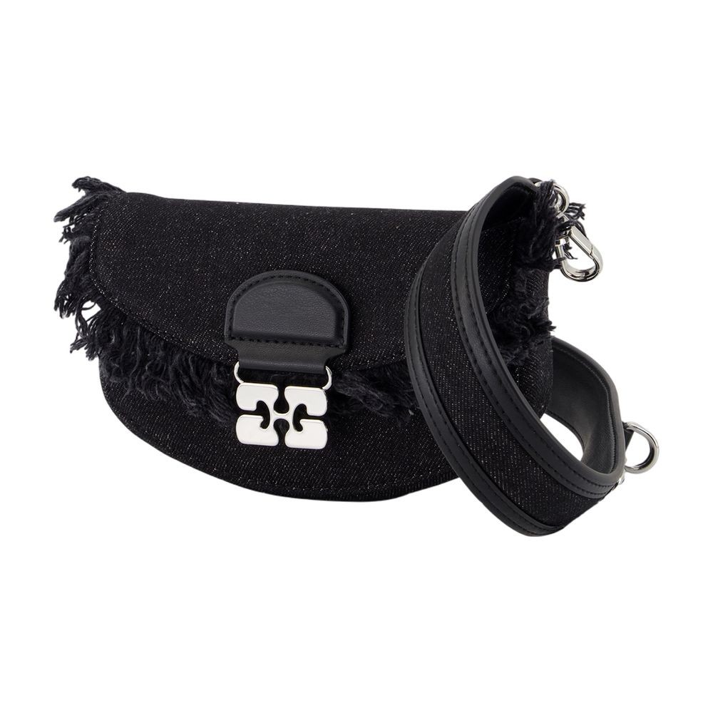 Ganni Apo G Wallet On Chain - Cotton - Black In Black