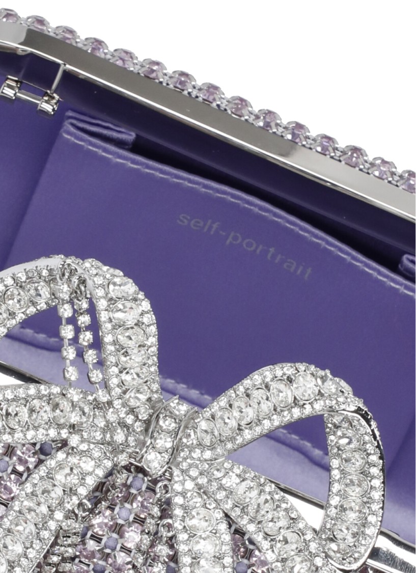 Self-portrait Chainmail Crystal-embellished Clutch In Gray