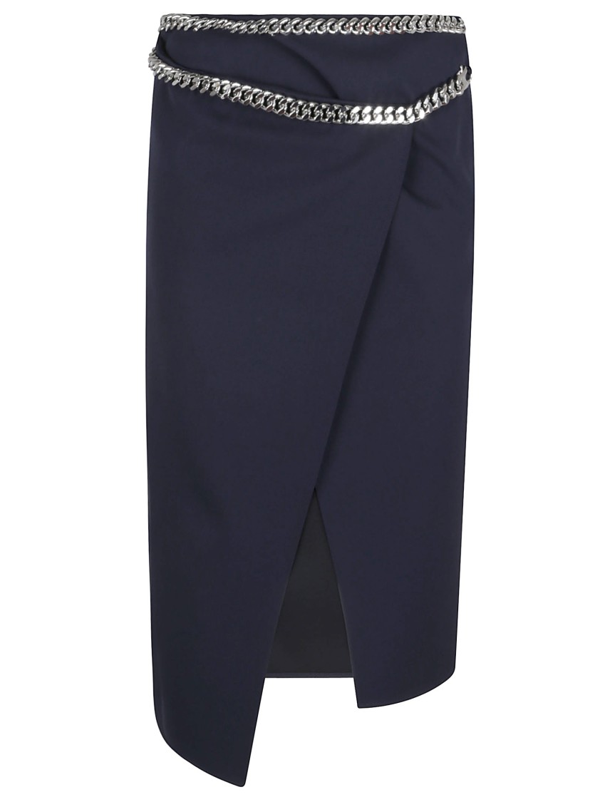 Stella Mccartney Falabella Chain Asymmetric Midi Skirt In Blue