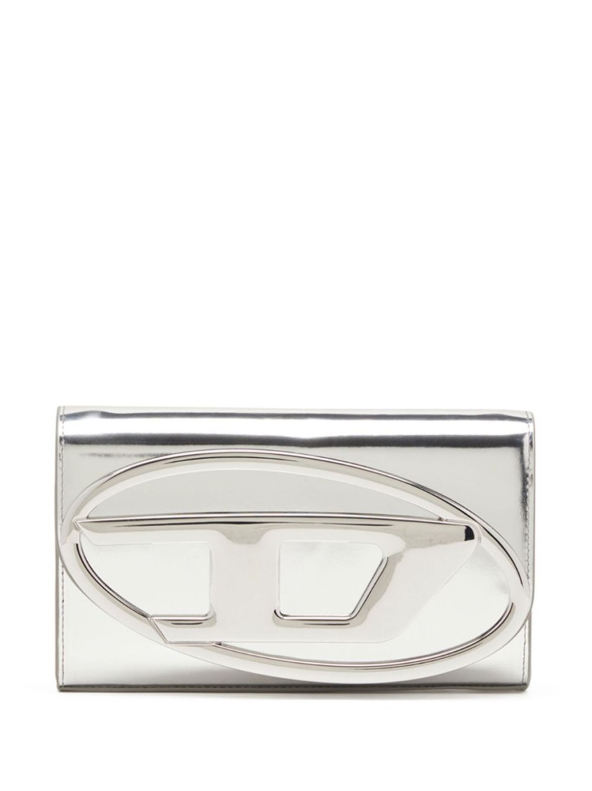Diesel Silver Handbag With Prominent Logo And Detachable Strap In Silver