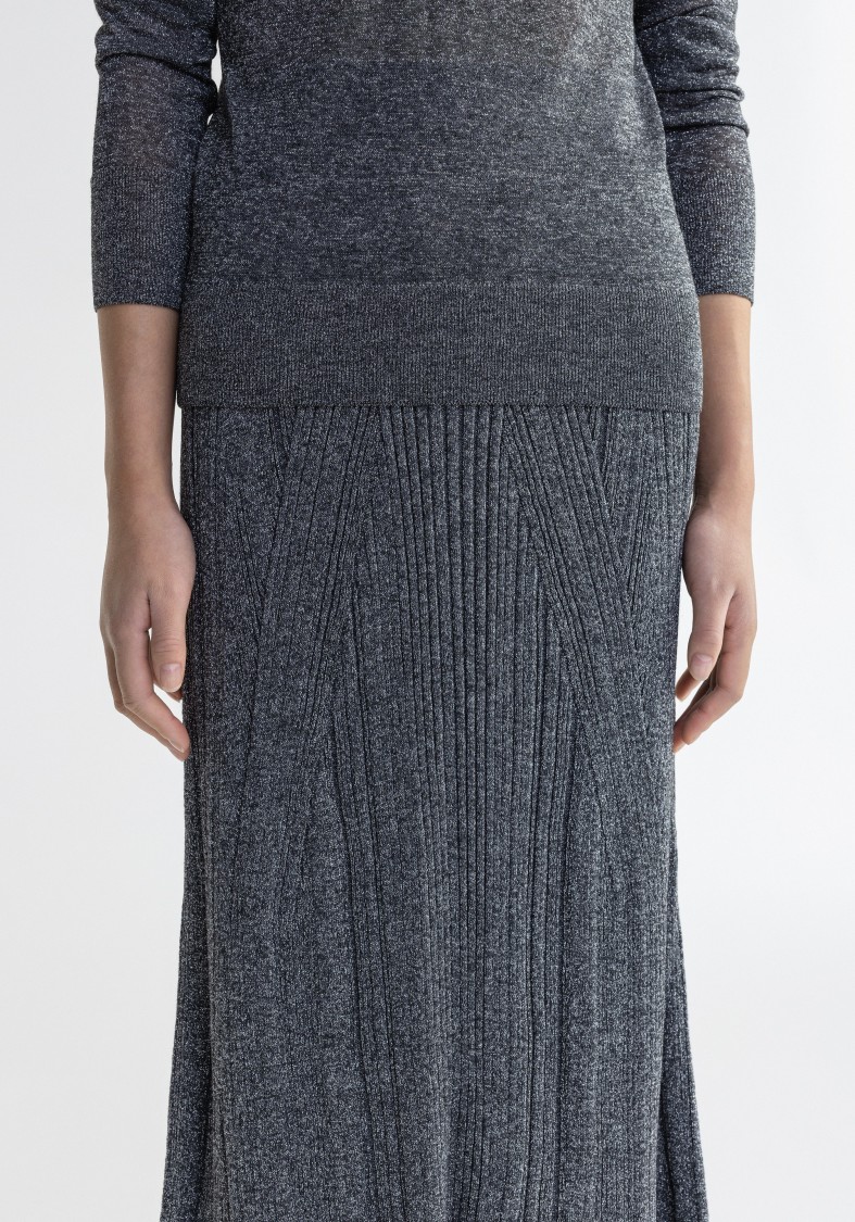 Shop Aeron Mossy - Sparkly Ribbed Midi Skirt In Grey
