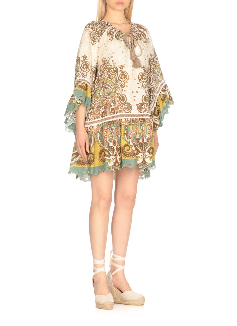 Miss Bikini Ivory Cotton Caftan With Floral Perforations