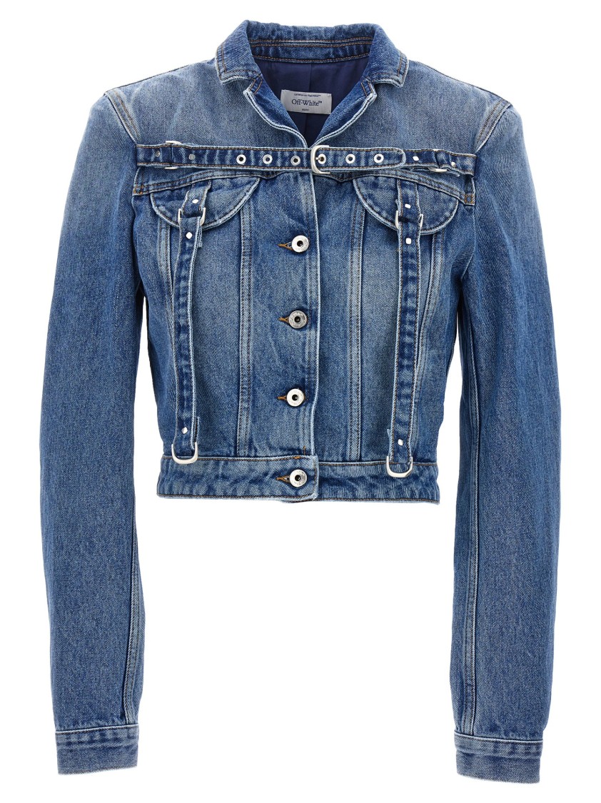 Off-white Cropped Cotton Denim Jacket In Blue
