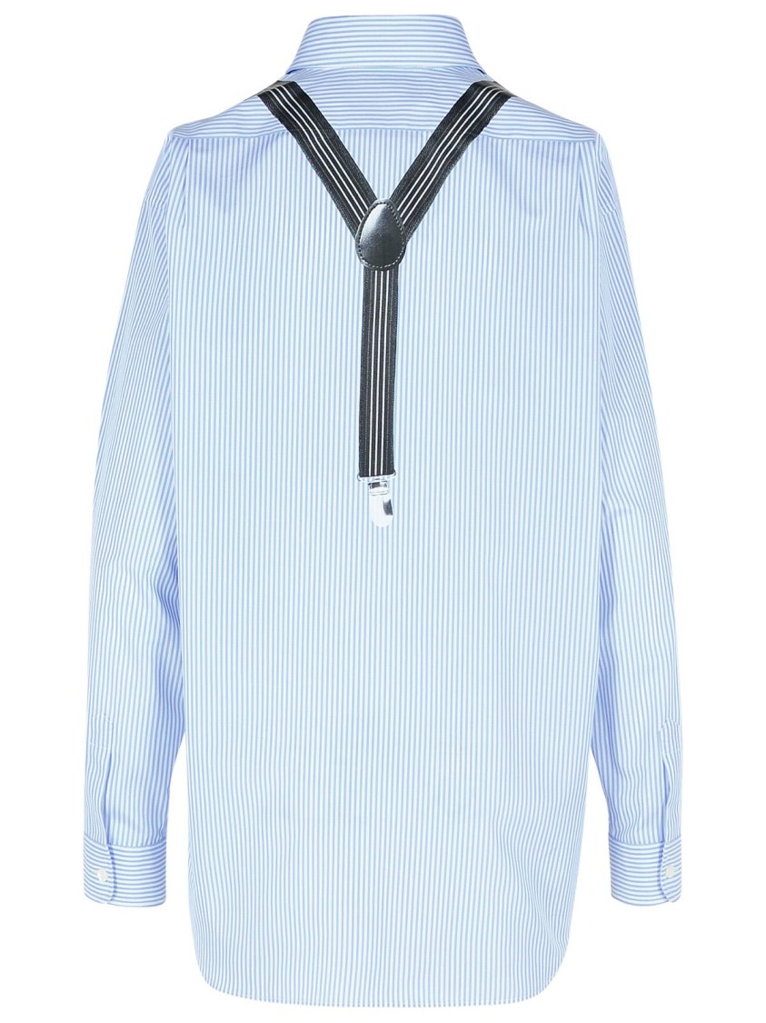 Moschino Couture Light Blue Cotton Striped Shirt With Decorative Straps In Blue