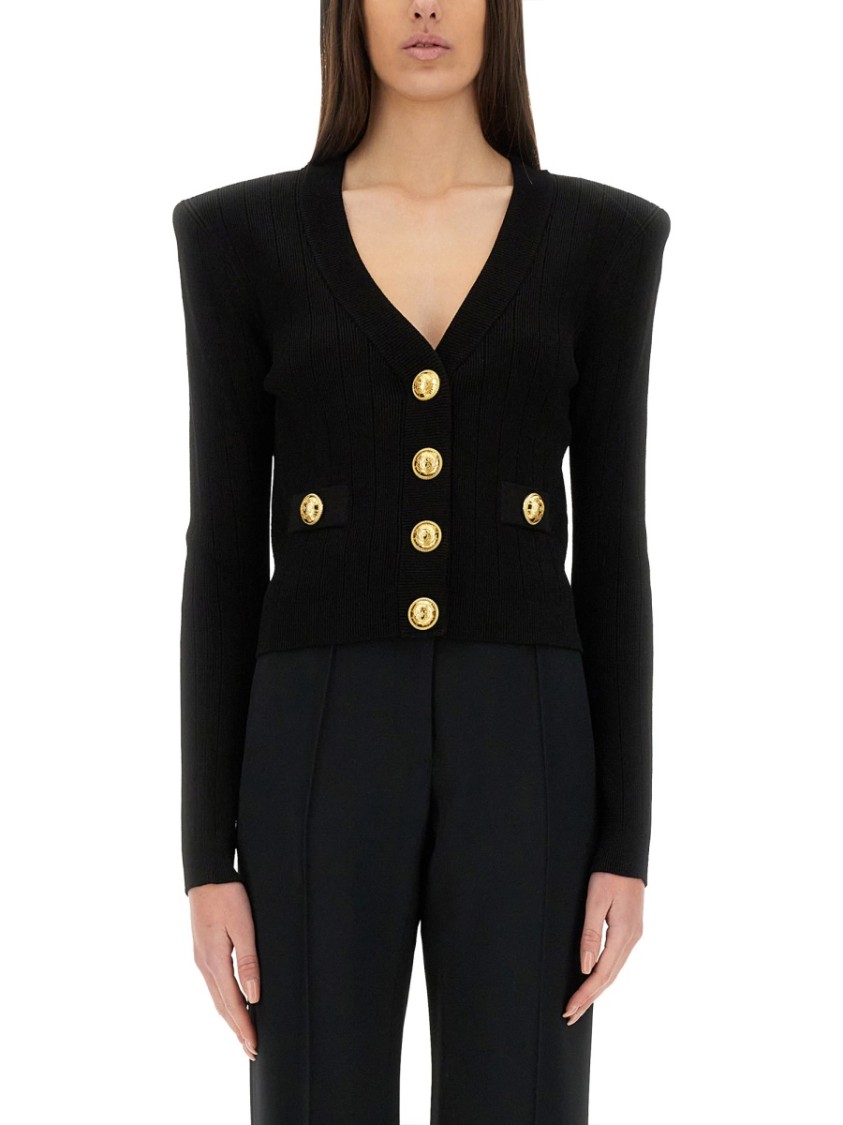 Balmain Button-embellished Ribbed-knit Cardigan