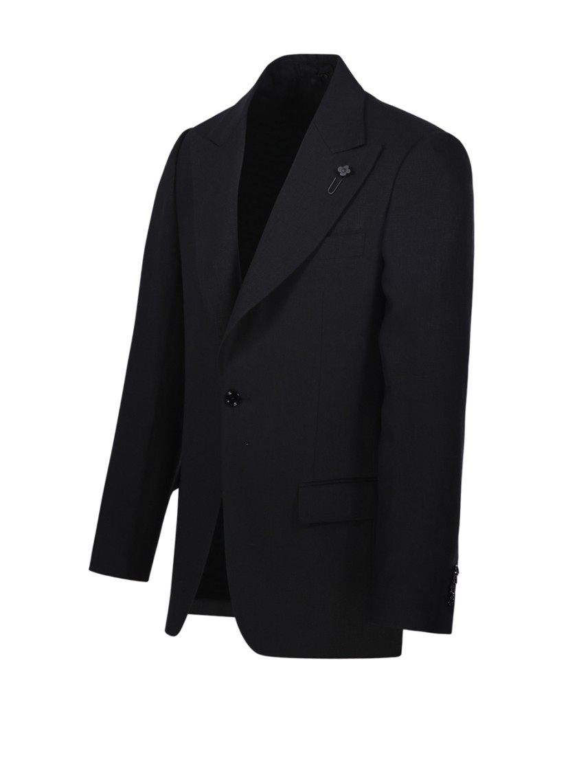 Lardini Ribbed Texture Notch Lapel Front Pockets In Black