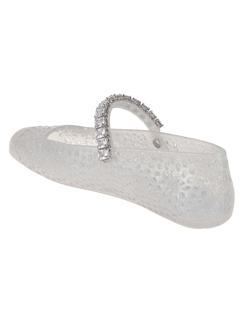 Jimmy Choo Clear Jelly Ballerina Flats With Crystal Embellishment In White