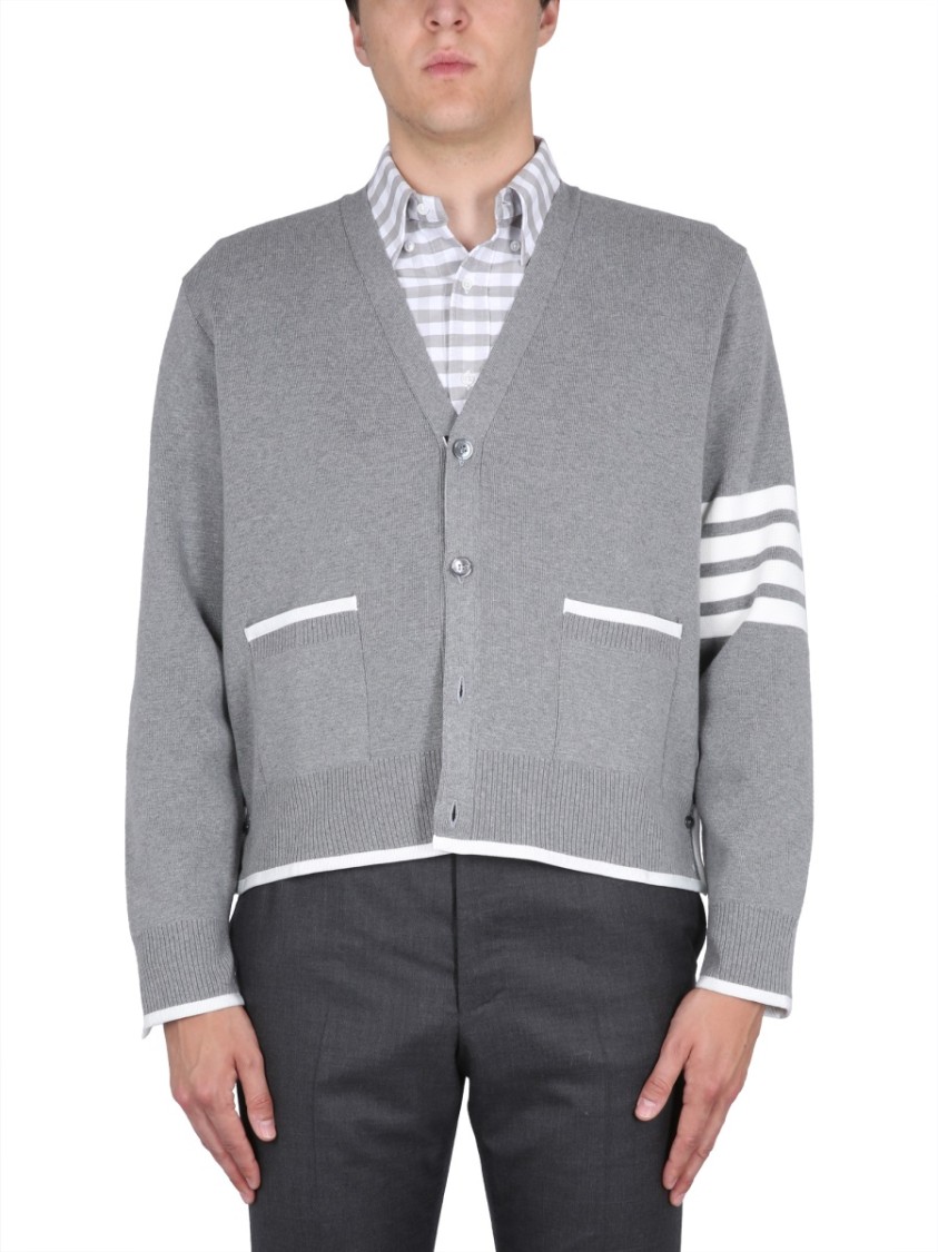 Thom Browne 4-bar Stripe Mini Cardigan In Grey