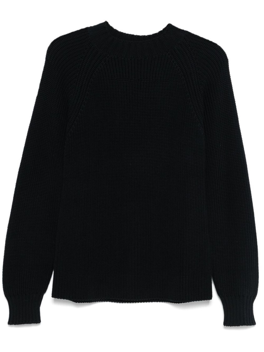 Drumohr Textured Knit Long Sleeve Crew-neck Sweater In Black
