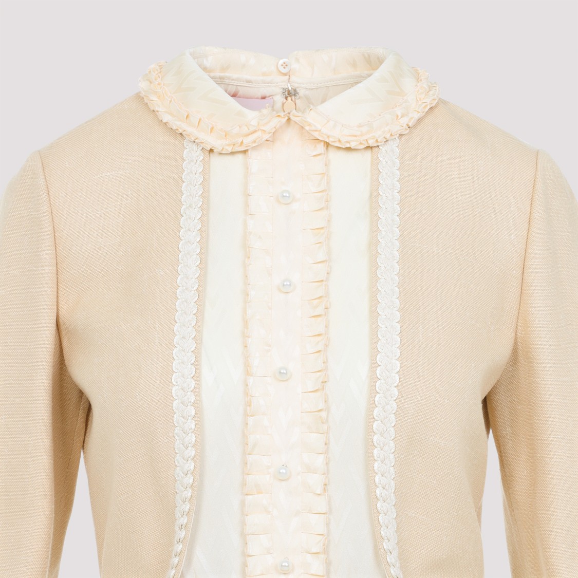 Valentino Nude Viscose-silk Blend Dress With Feather-accented Cuffs