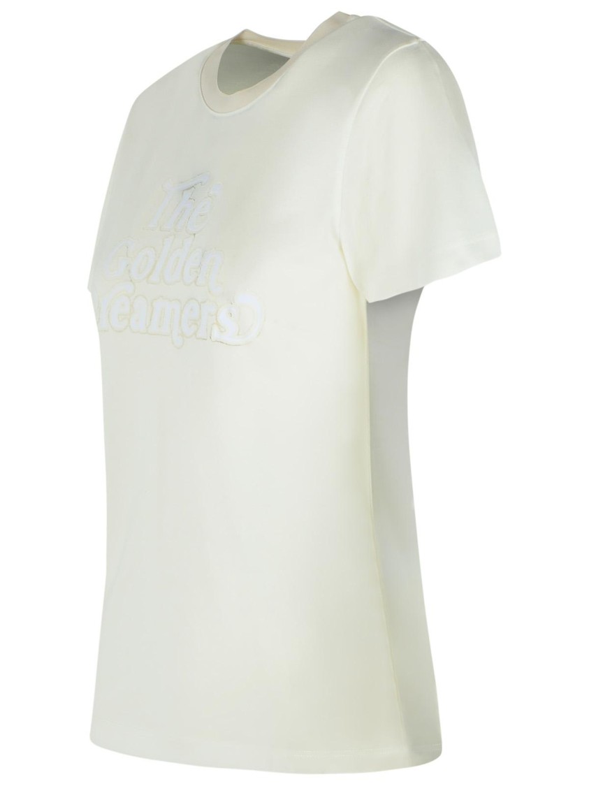 Golden Goose Viscose Blend T-shirt With Ribbed Crew Neck And Front Print In White