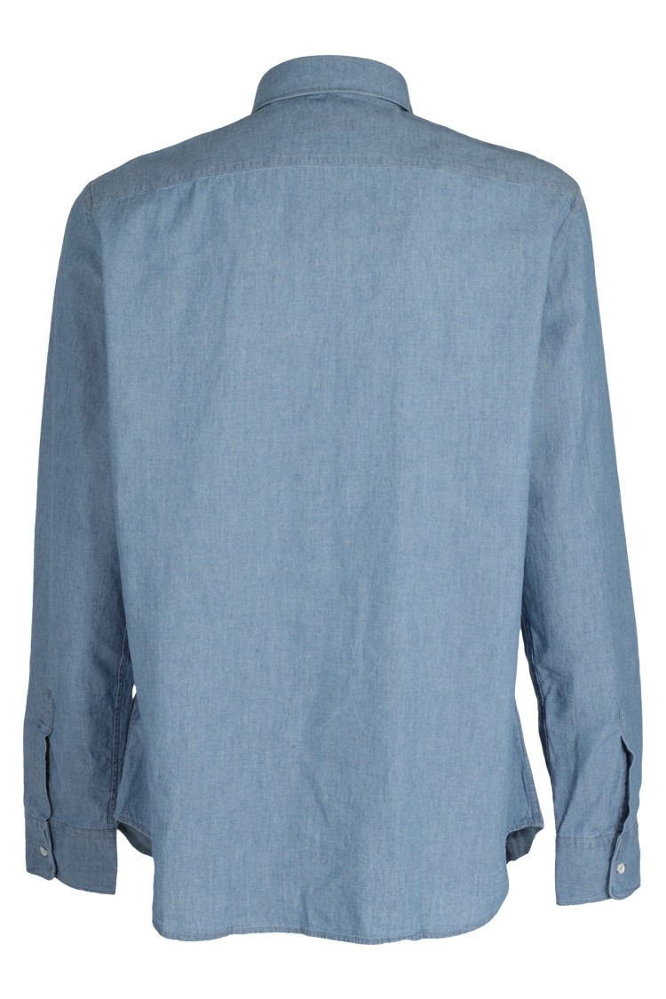 ASPESI ASPESI FITTED LIGHT DENIM CHAMBRAY SHIRT WITH POINTED COLLAR
