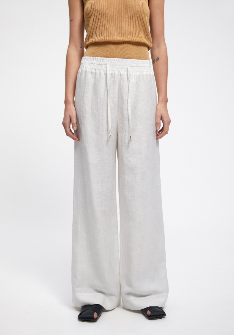 Shop Aeron Gilbert - Linen Wide Leg Pants In White