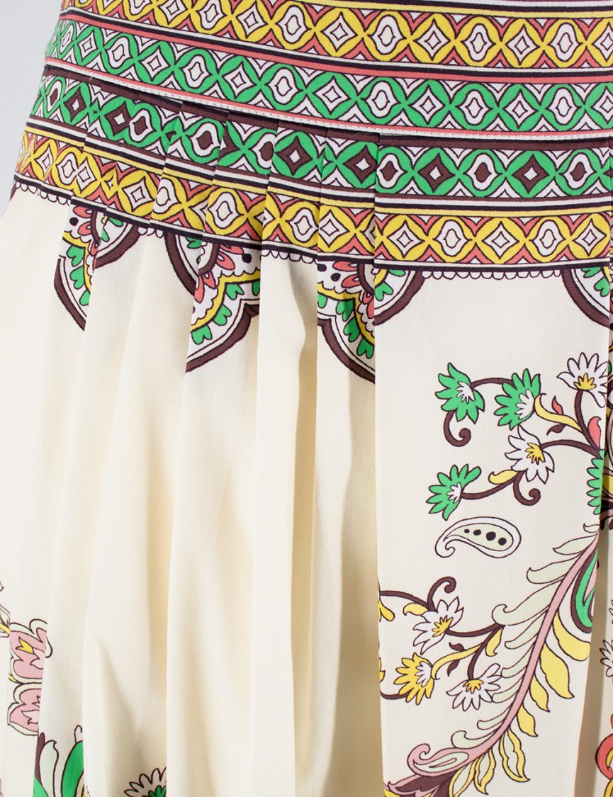 Etro Womens Print On White Base Floral-print High-rise Cotton Midi Skirt