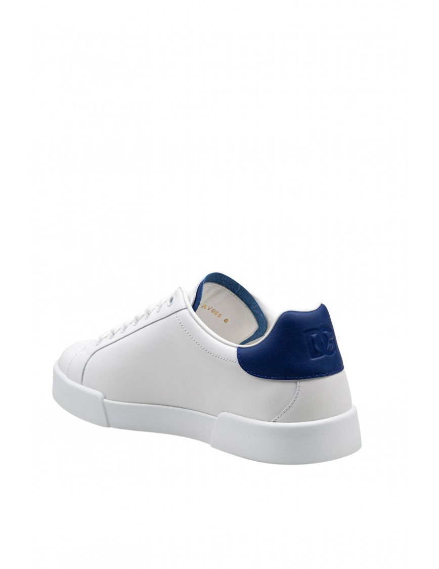 Dolce & Gabbana White And Black Leather Sneakers In White