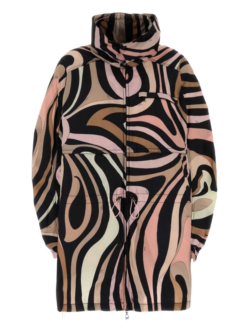 Pucci Abstract Patterned Parka With Adjustable Waist In Multi