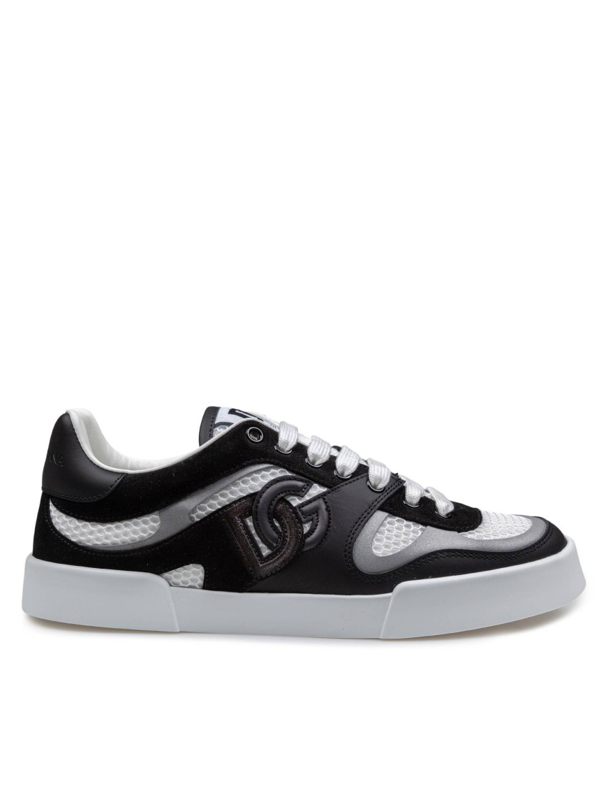 Dolce & Gabbana Portofino Light Low-top Mesh And Leather Sneakers In Grey