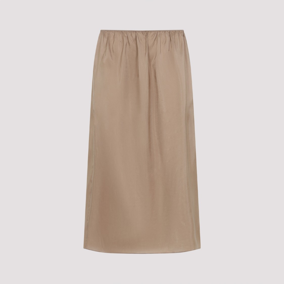 Shop Carven Fawn Brown Silk Midi Skirt