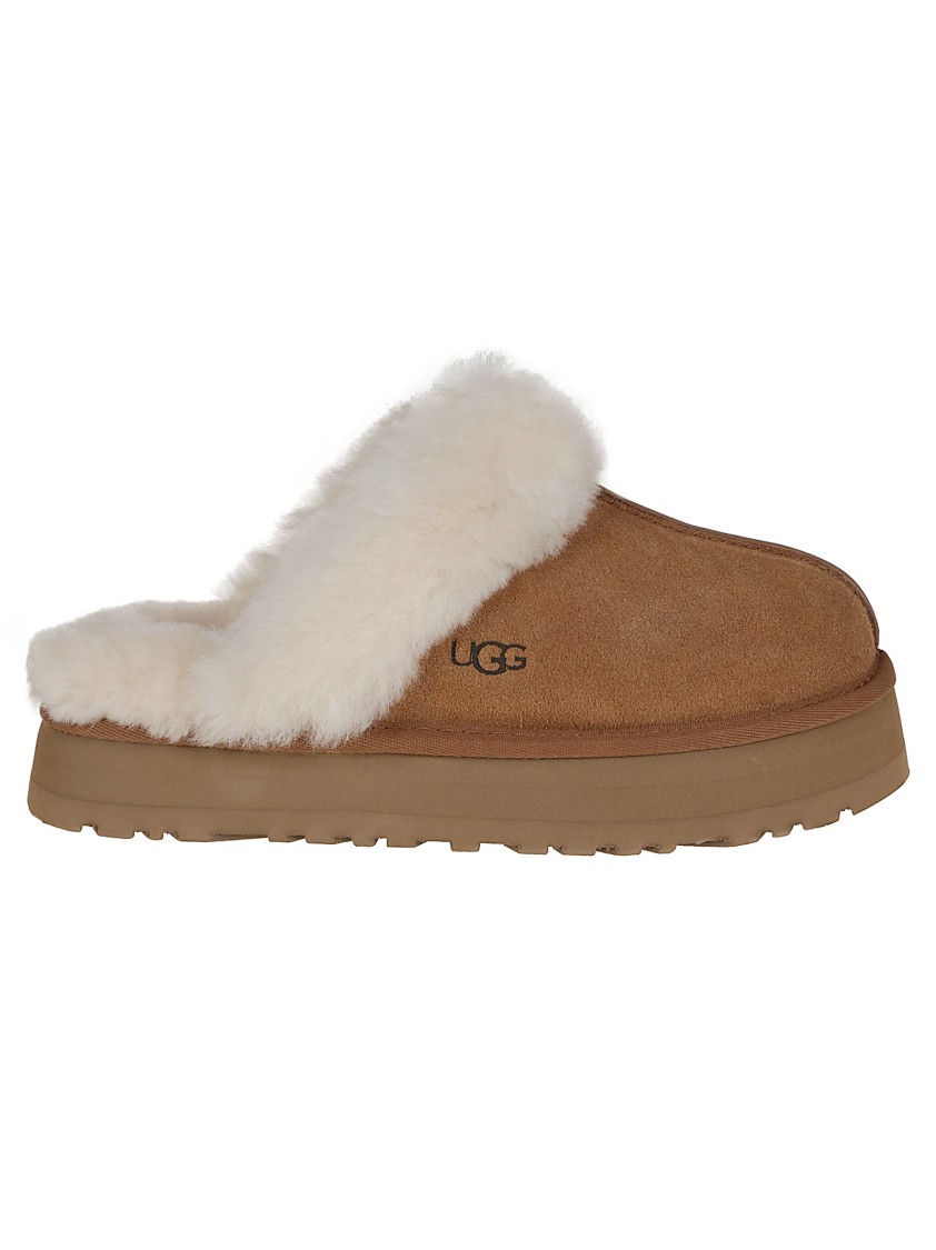 Shop Ugg Disquette Sheepskin And Suede Comfort Slide In Brown
