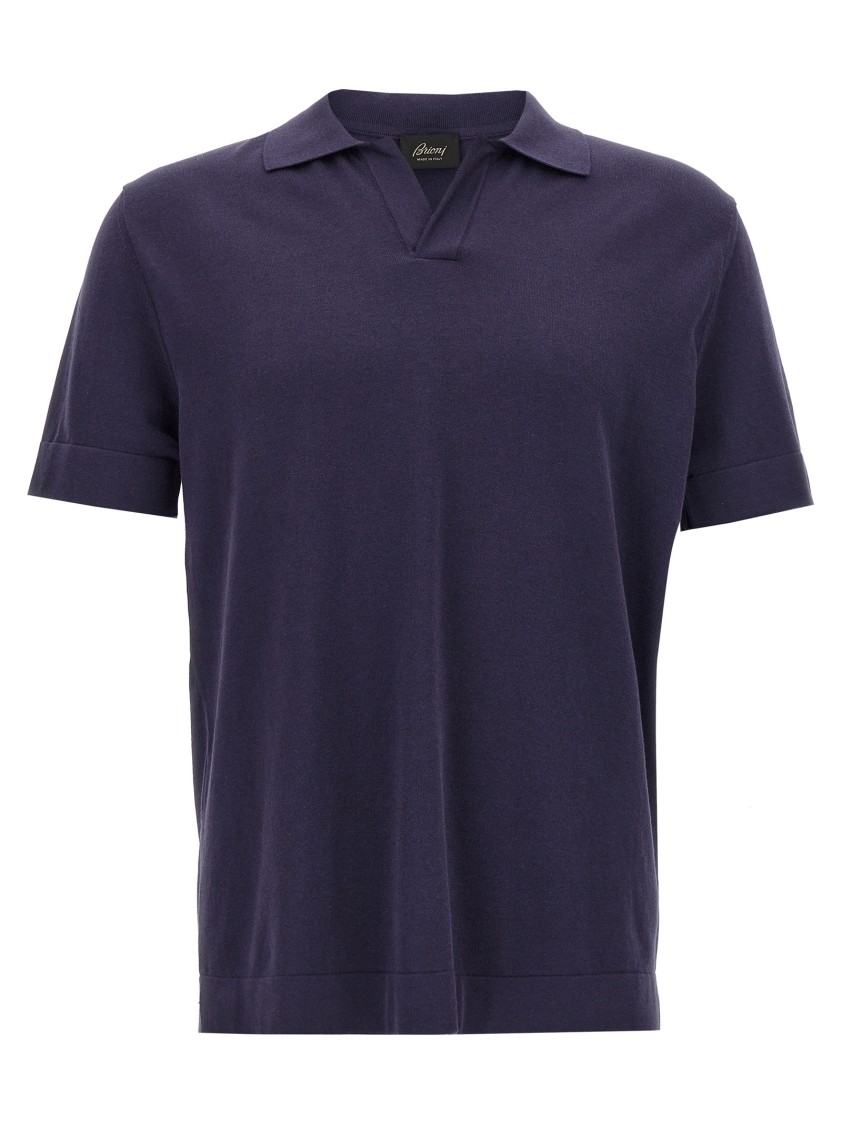 Brioni Men's Cotton And Silk Johnny Collar Polo Shirt In Blue