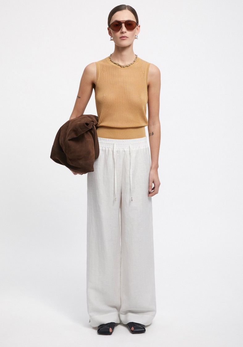 Shop Aeron Gilbert - Linen Wide Leg Pants In White