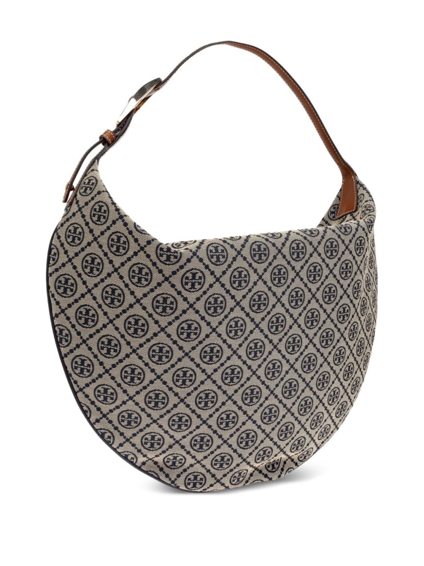 Tory Burch Large T Monogram Jacquard Balloon Bag In Gray