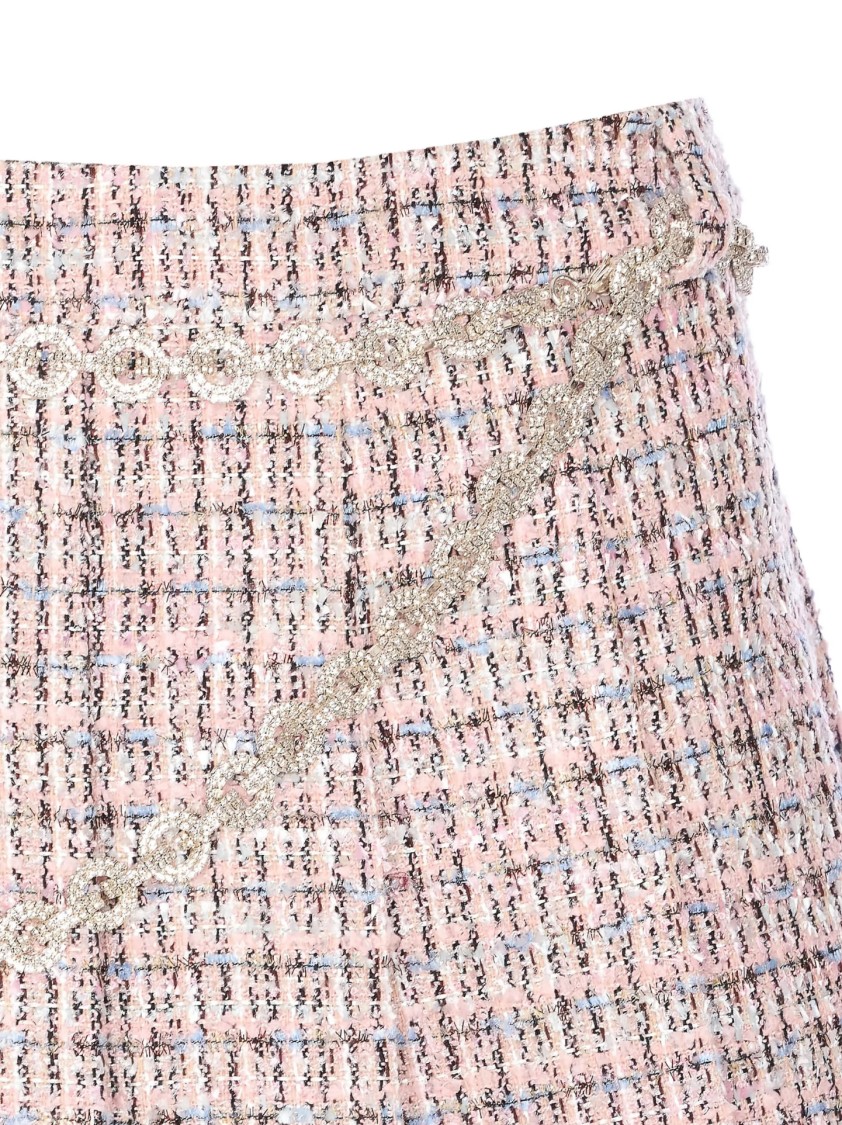 Self-portrait Textured Flared Skirt With Decorative Waist Trim In Gold