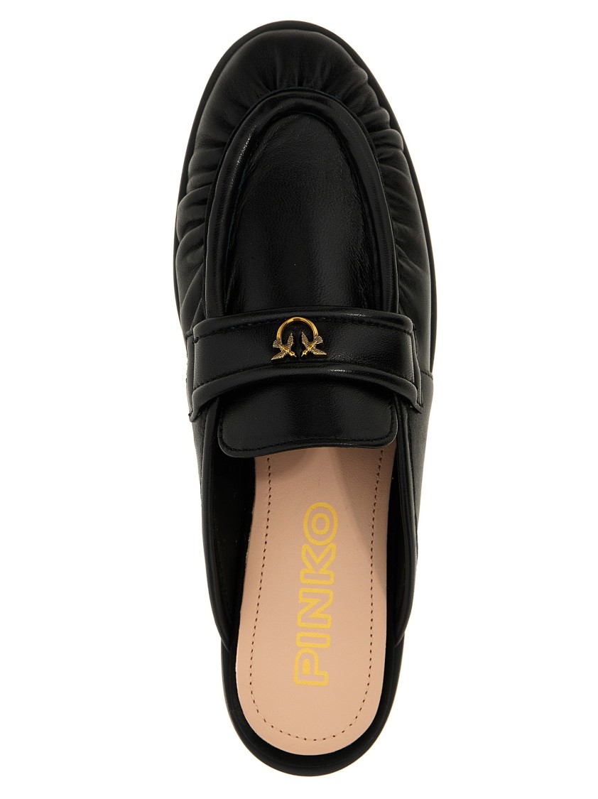 Pinko Naty Nappa Leather Flat Mules In Black