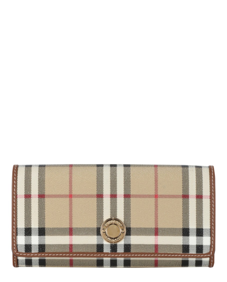 Burberry Checked Calfskin Leather Wallet With Gold-tone Hardware In Neutral