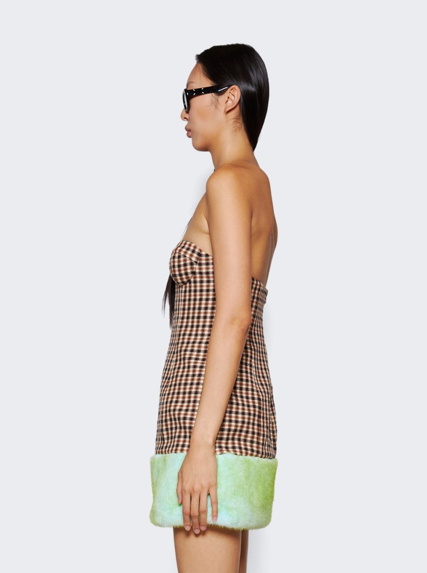 AREA AREA FAUX FUR TRIM STRAPLESS MINI DRESS