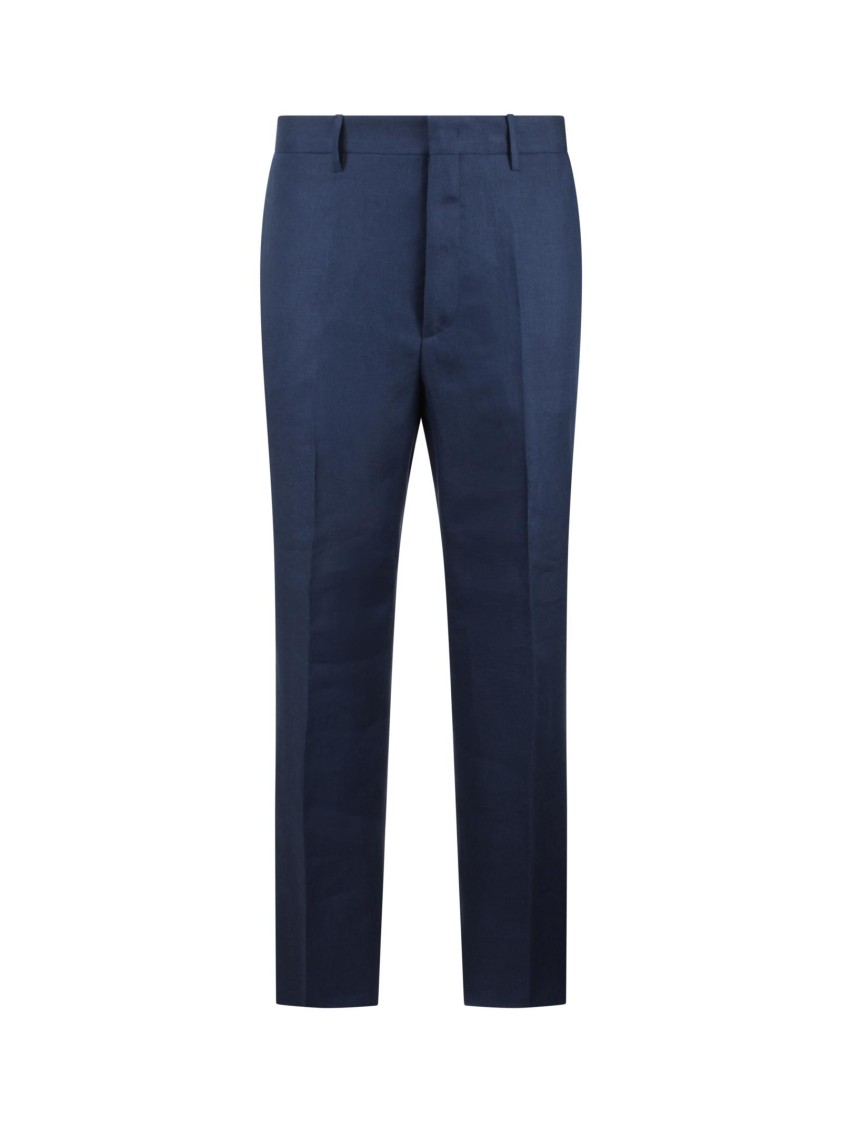 Shop Tagliatore Linen Straight-leg Trousers With Classic Fit And Bespoke Details