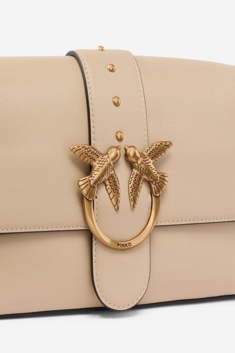 Pinko Structured Leather Handbag With Gold-tone Bird Embellishment
