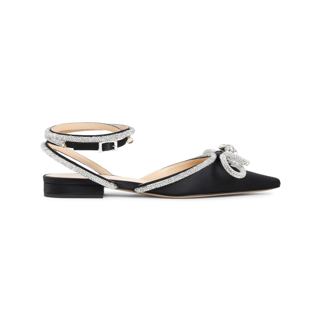 Mach&mach Double Bow Crystal-embellished Satin Point-toe Flats In Grey