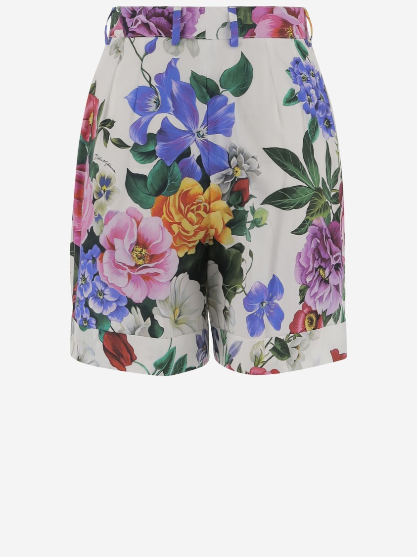 Dolce & Gabbana Multicolor Bermuda Shorts With All-over Floral Pattern Print In Cotton Woman In Multicolor