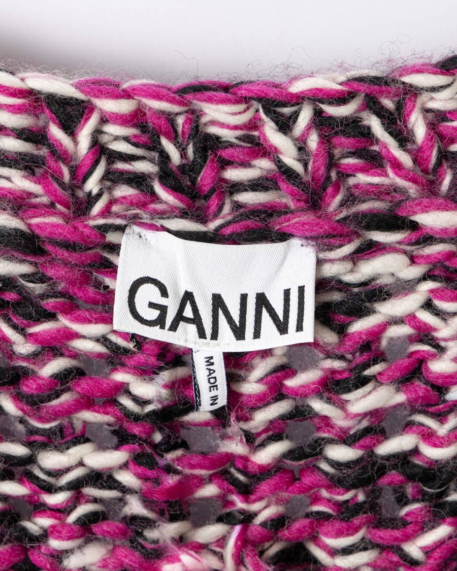 Ganni Oversized Handknitted Cardigan With V-neckline In Purple