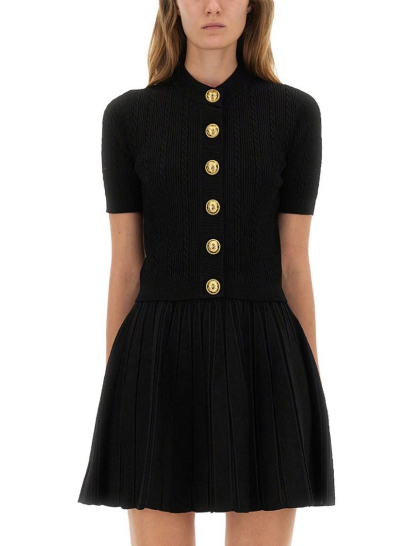 Balmain Textured Ribbed Knitted Cardigan With Button-up Front In Black