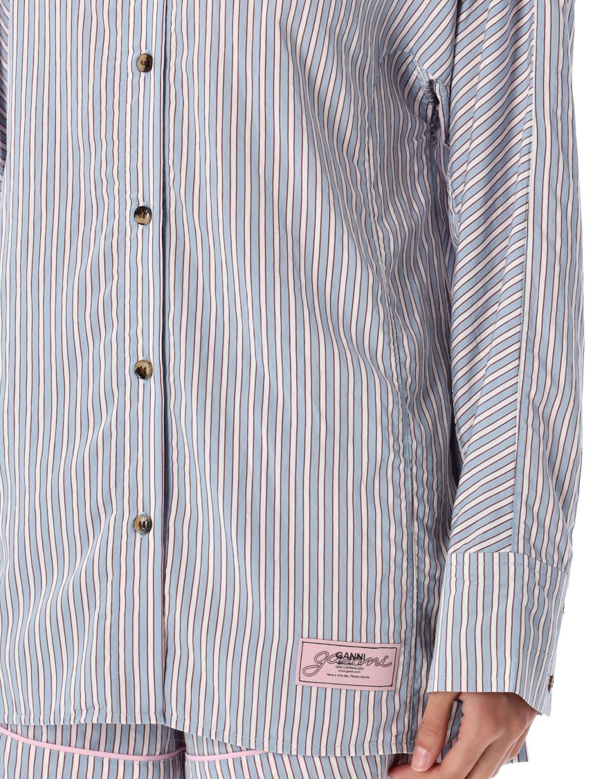 Ganni Multicolor Shirt With All-over Stripes And Logo Patch On The Front In Viscose Blend Woman
