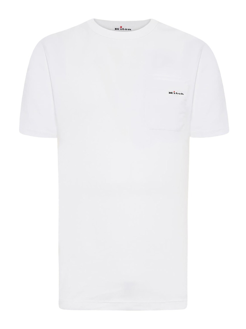 KITON KITON WHITE STRETCH COTTON JERSEY T-SHIRT WITH CHEST POCKET 