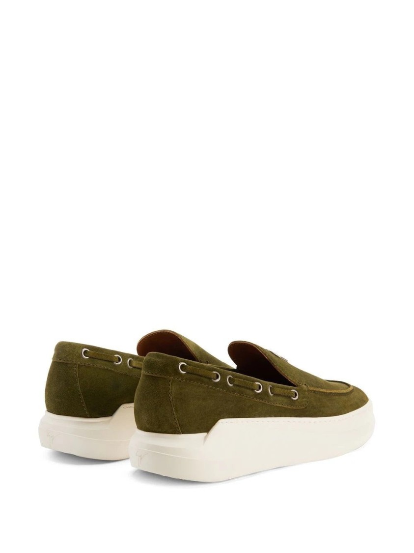 Giuseppe Zanotti Olive Green Suede Slip-on Loafers In White