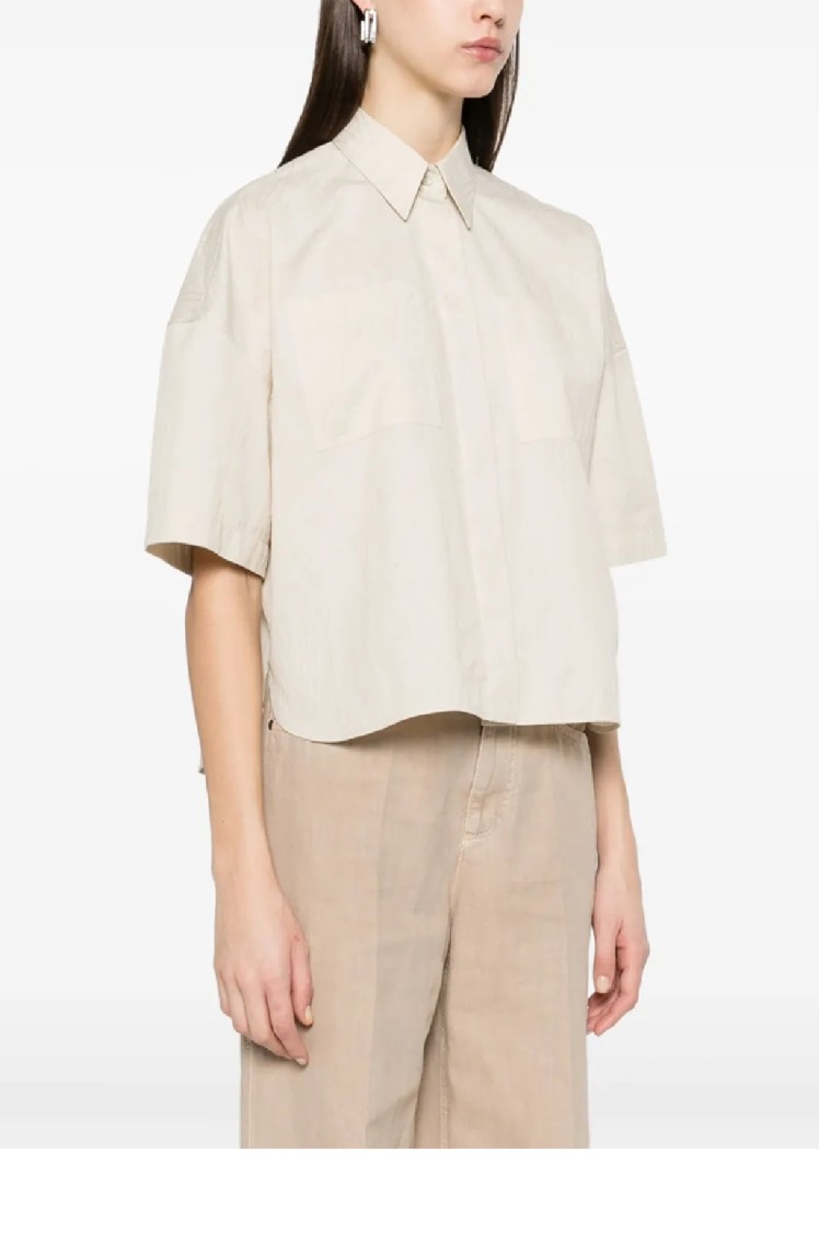 Brunello Cucinelli Short-sleeved Relaxed Fit Shirt With Textured Fabric In Neutral