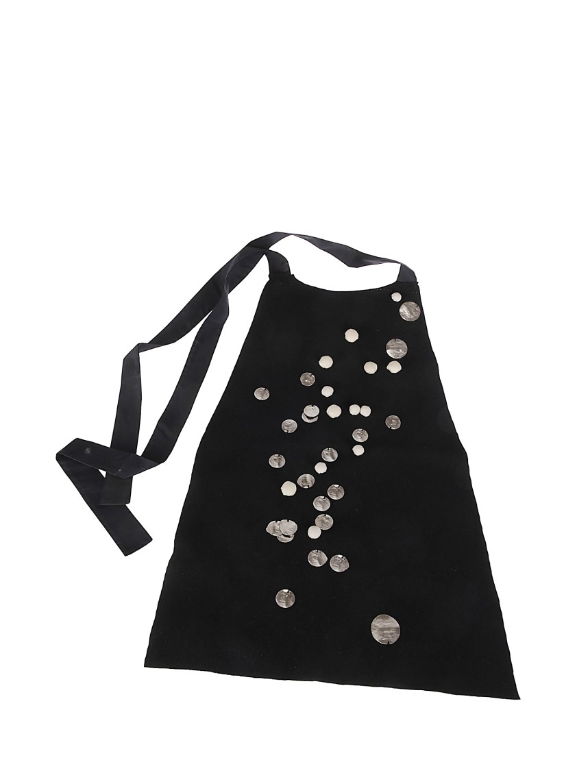 Maria Calderara Black Wool Bib With Neck Strap In Black