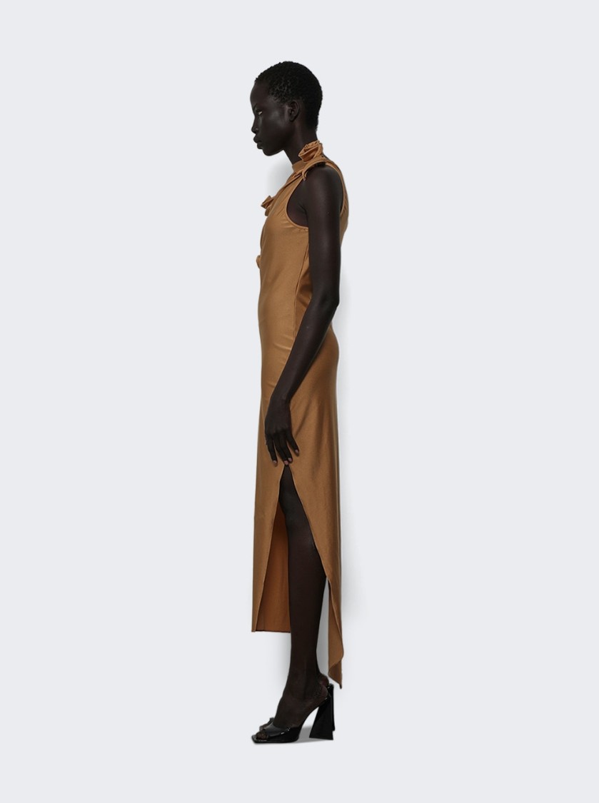 Coperni Asymmetric Flower Gown Brown In Brown