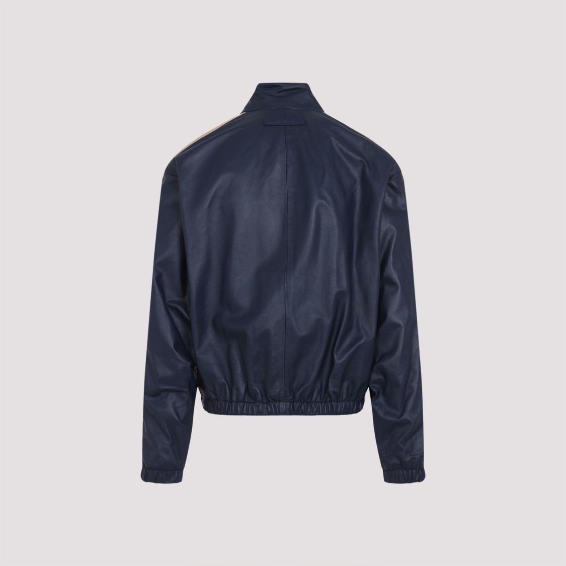 Shop Marni Premium Blue Leather Jacket In Black
