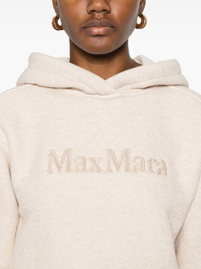 Max Mara Logo Cotton Hoodie With Classic Hood And Ribbed Finish In Multi