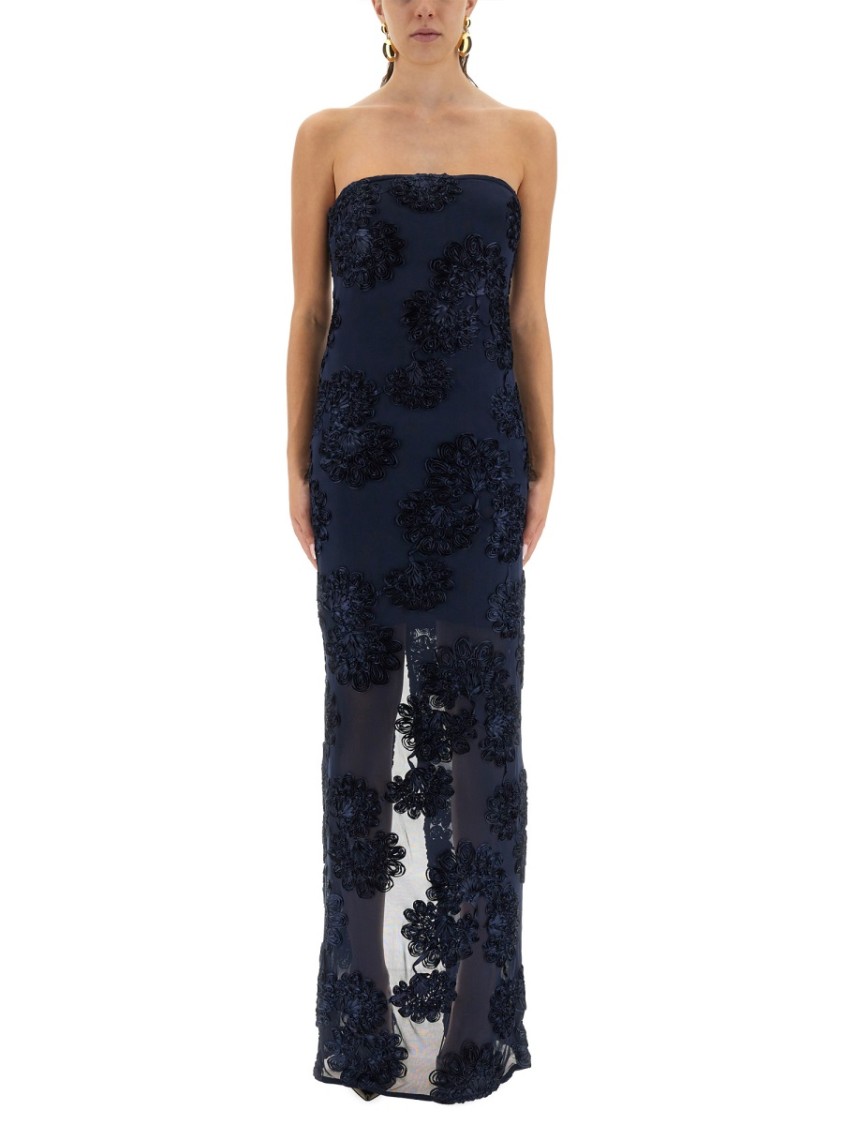 Rotate Birger Christensen Rotate Maxi Dress With Floral Embellishments And Mesh Panel In Black