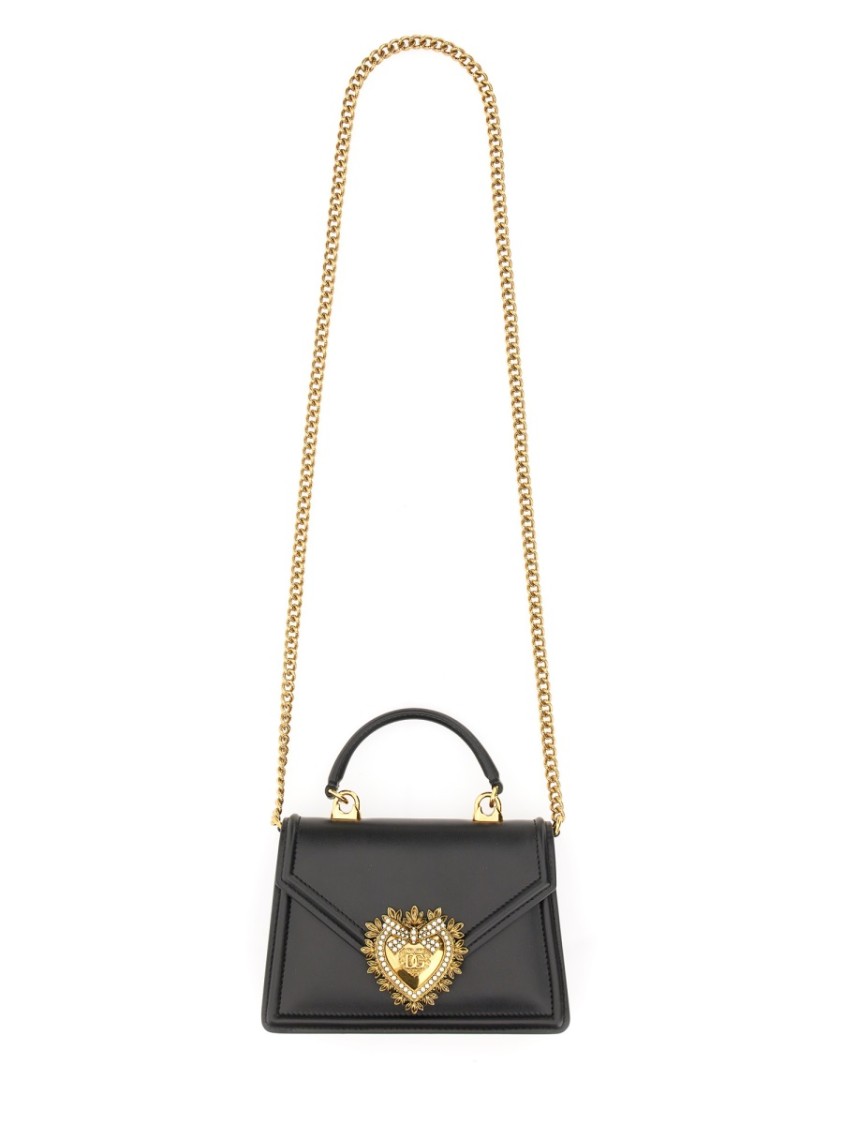 Dolce & Gabbana Small Devotion Molurus Python Skin Top Handle Bag In Black