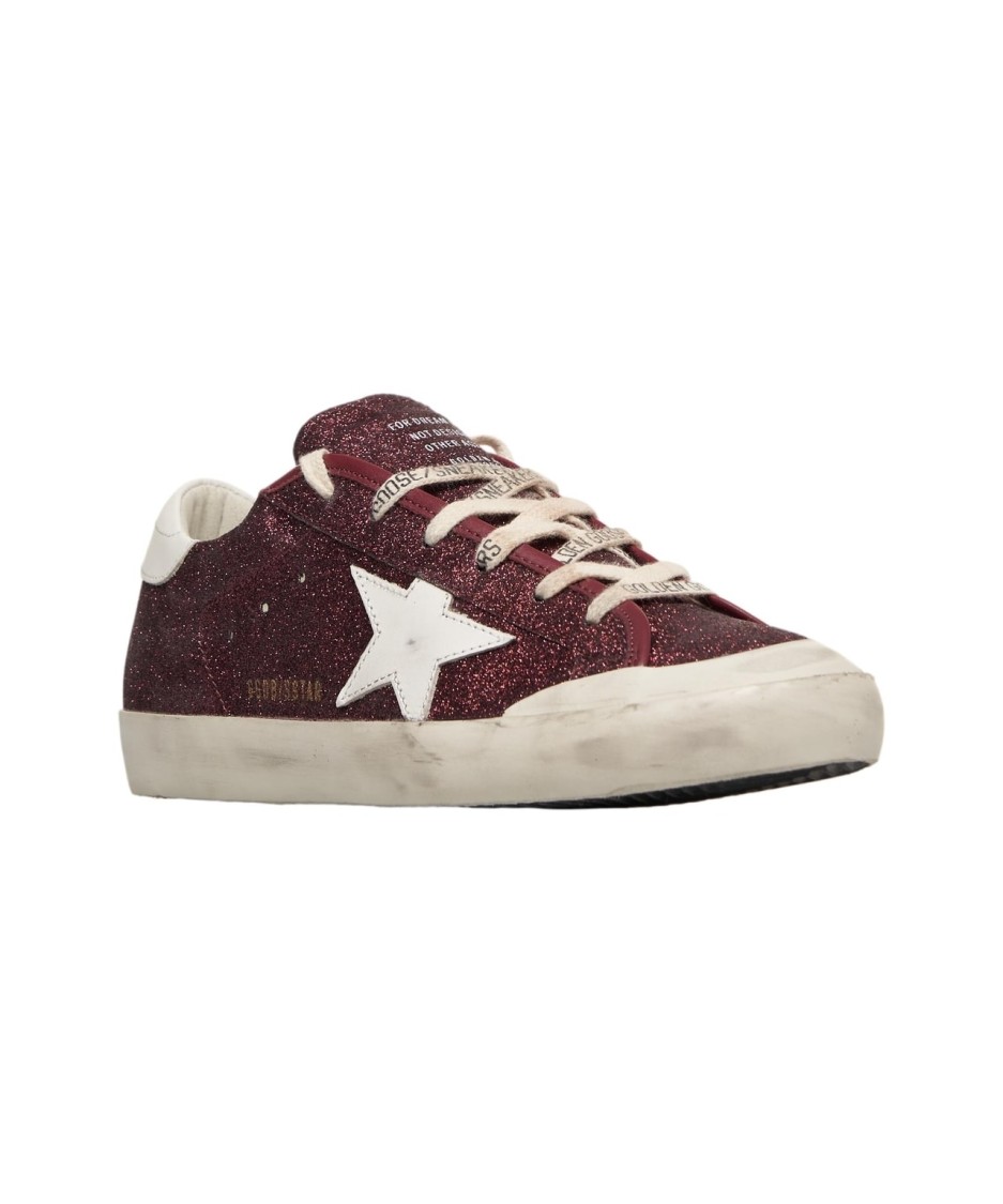 Golden Goose Vintage Red Sneakers With Glitter Accents In Burgundy