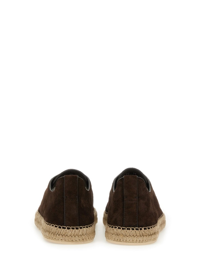 Shop Zegna Brown Leather Espadrilles With Woven Jute Sole