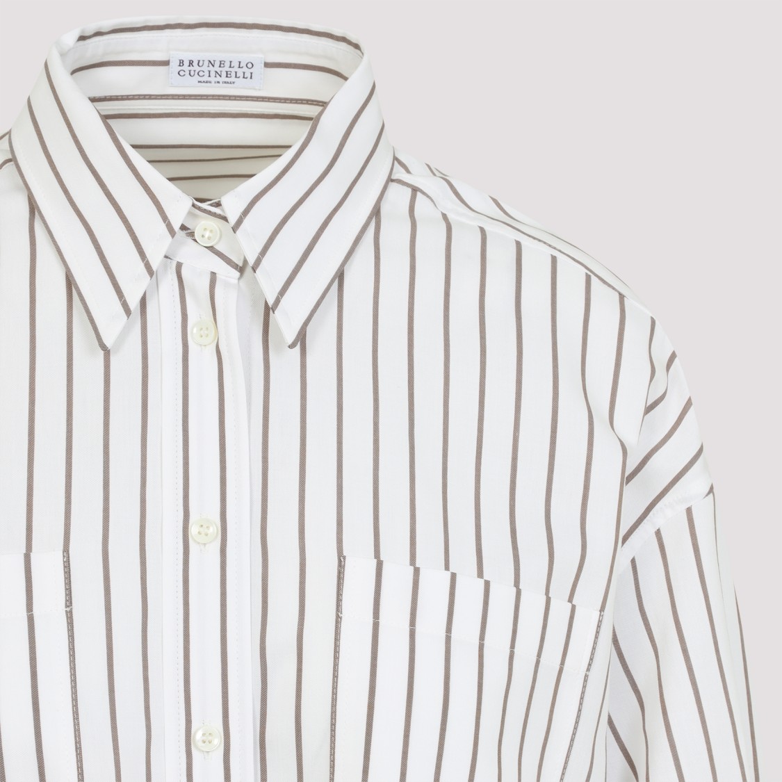 Shop Brunello Cucinelli White Cotton Shirt With Brown Stripes